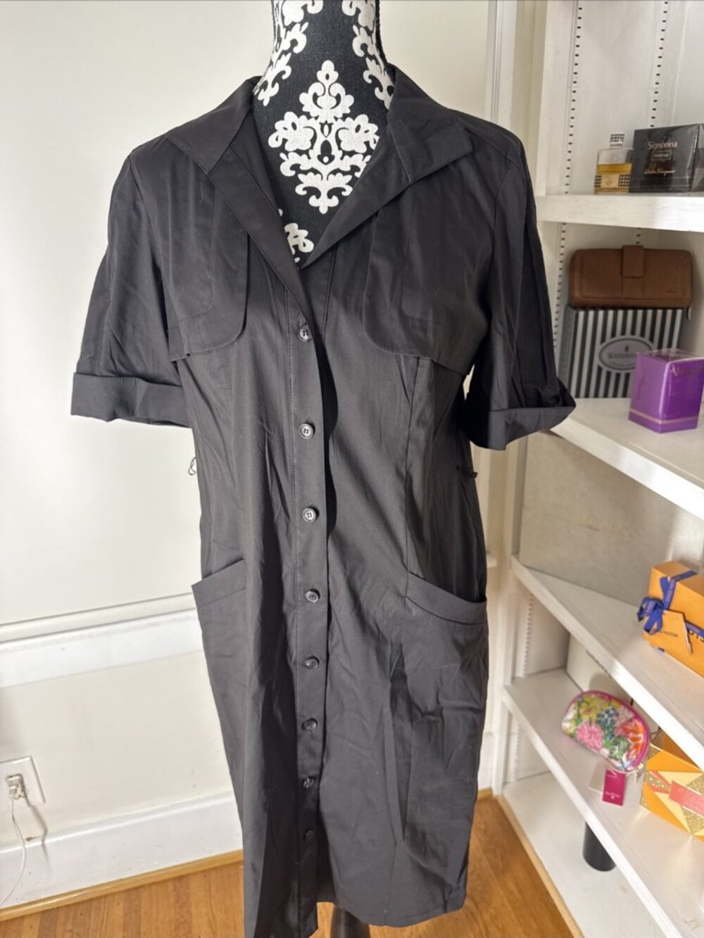 LAFAYETTE 148 NEW YORK BUTTON UP SHORT SLEEVE Shirt DRESS SIZE 8 black